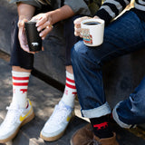 Matching with the Retro White and Black Equator performance socks on a crisp winter morning in Marin | Equator Coffees