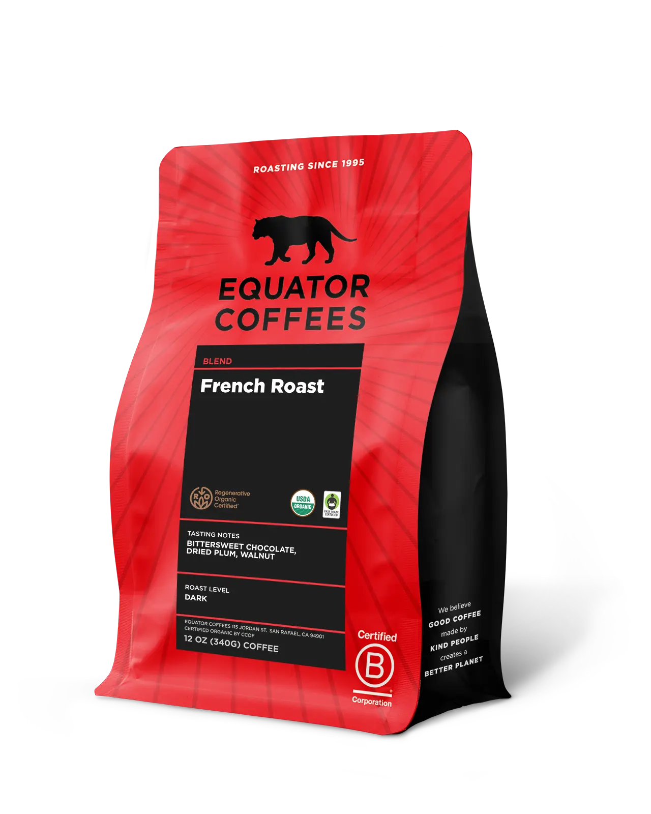 French Roast Blend | Dark Roast Coffee | 12oz Bag of Whole Bean Coffee | Equator Coffees
